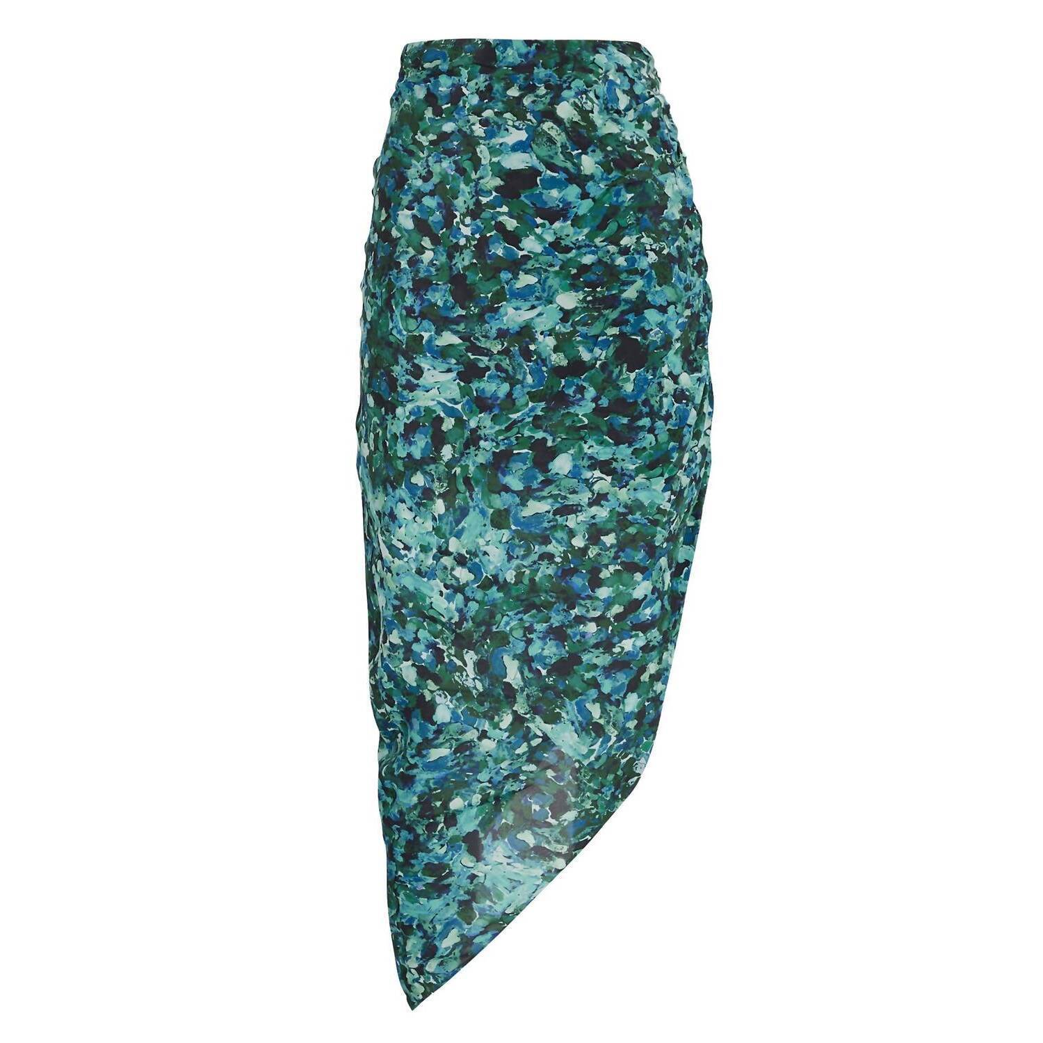 New Aiifos Samantha Silk Skirt In Splatter Print Teal — image 2 of 2